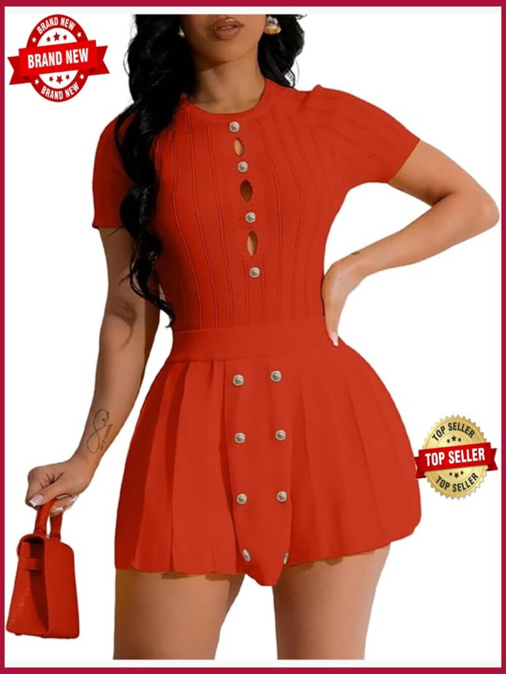 Knit Crop Top Pleated Mini Skirt Set Two Piece Outfits